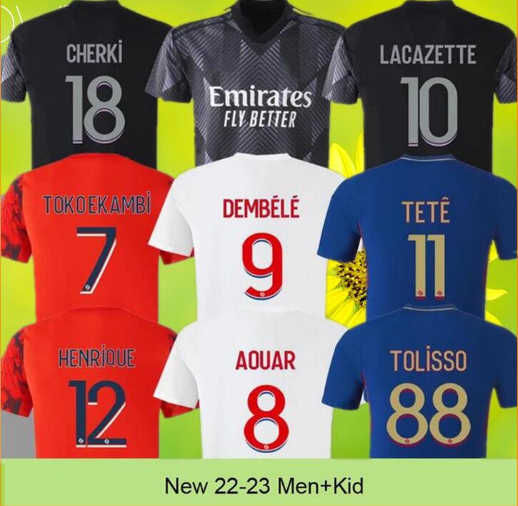 22 23 Maillot de foot soccer Jersey Tete ol 4th Blue Aouar Tagliafico Football Shirts 2022 2023Traore Man Kids Kits Equipment Lyon Tops