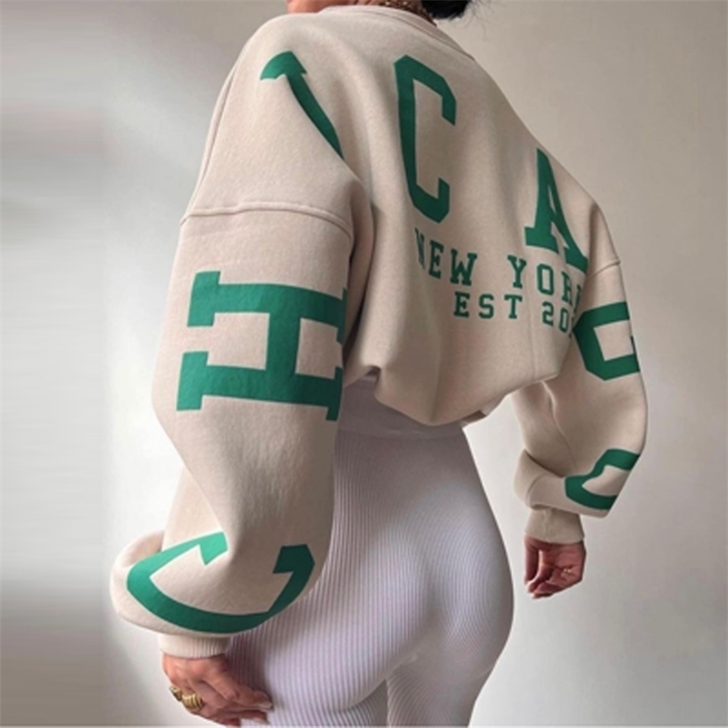 

Women's Hoodies Sweatshirts Elegant Letter Print Thick Autumn Casual Long Sleeve Pullover Tops Winter Women Fashion Crew Neck Loose Hoodie 221007, 03 green