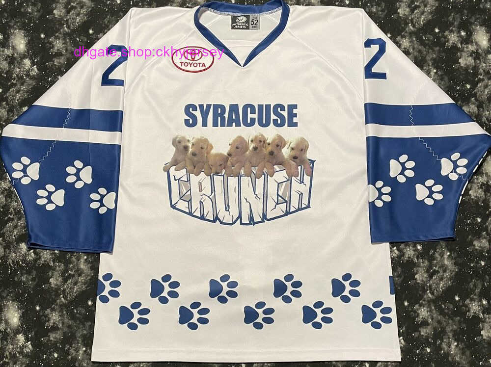 

New Jerseys Authentic Cheap Stitched 2017 OT AHL Syracuse Crunch Pucks For Paws Matthew Peca Hockey Jersey Mens Kids Throwback Jerseys, Same as picture