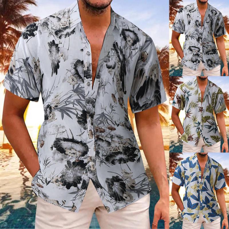 

Men's Casual Shirts Diaper Shirt Men Mens Fashion And Leisure 3D Digital Printing Buckle Lapel Short Sleeve Top Black White 2