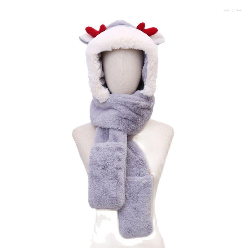 

Bandanas Deer Hat Thick Windproof Cold-Proof Women's Winter Thickened Cute Plush Warm Integrated Ear Protection Gloves Three Scarf Hats