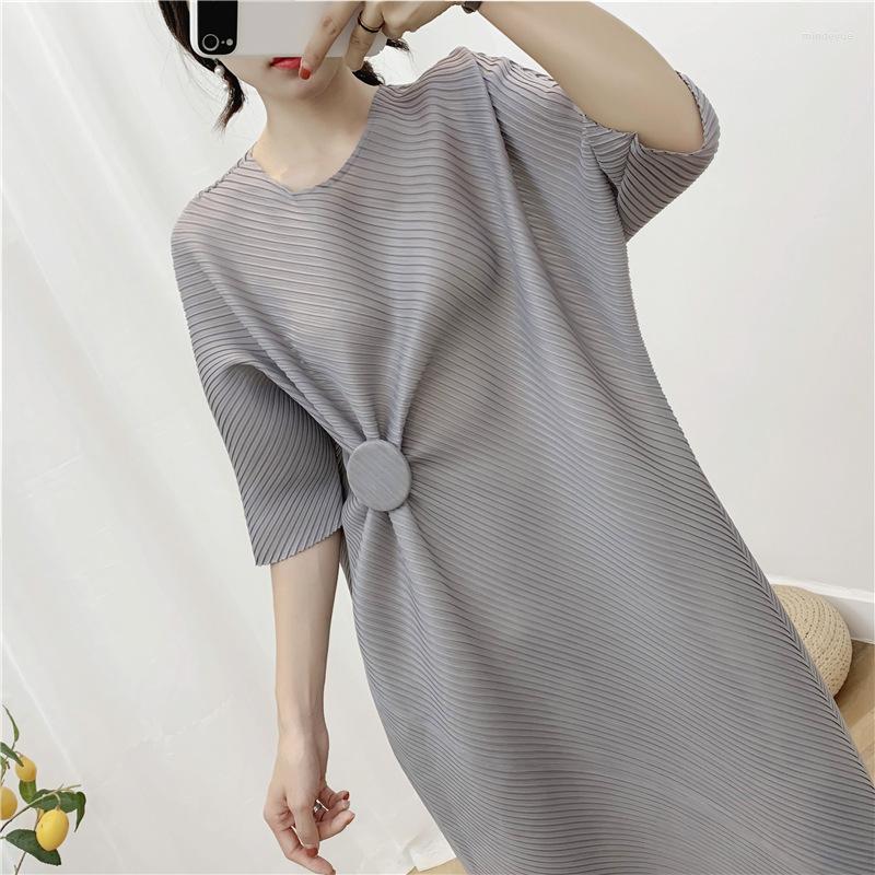 

Casual Dresses Ruffled Dress Irregular Women Pleated Long Fashion Loose Big Size, Khaki