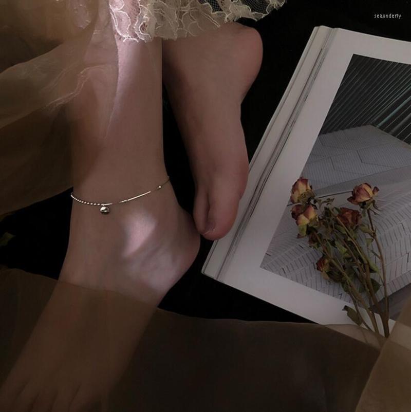 

Anklets Real 925 Sterling Silver Gold Sweet Wafer Tassel Chain For Women Friend Fine Jewelry Gift DA2353