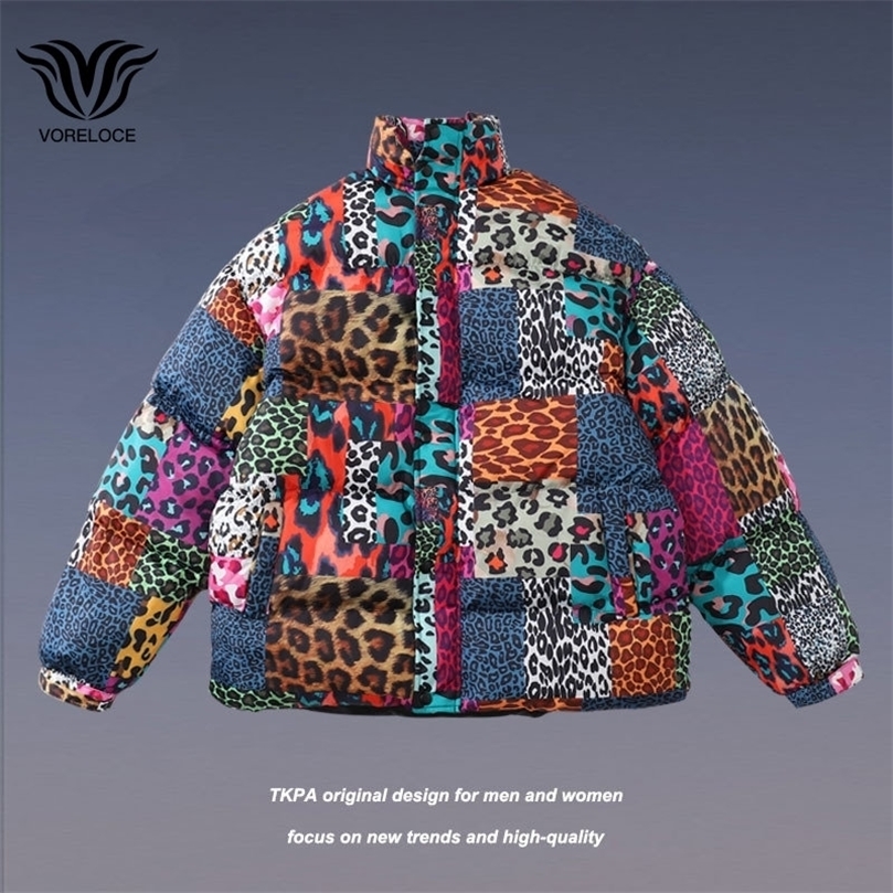 

Mens Down Parkas winter Harajuku street hiphop print leopard stitching men and women ins cotton jacket trend brand y2k college style jacket 2201006, 907