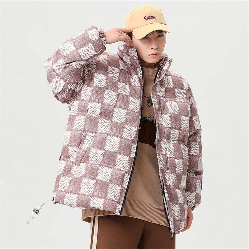 

Mens Down Parkas Coat for Men for the Winter Plaid Zip Warm Thicken Coat Korean Style Men Harajuku Warm Parkas Retro Streetwear Puffer Jacket 2201006, Gray