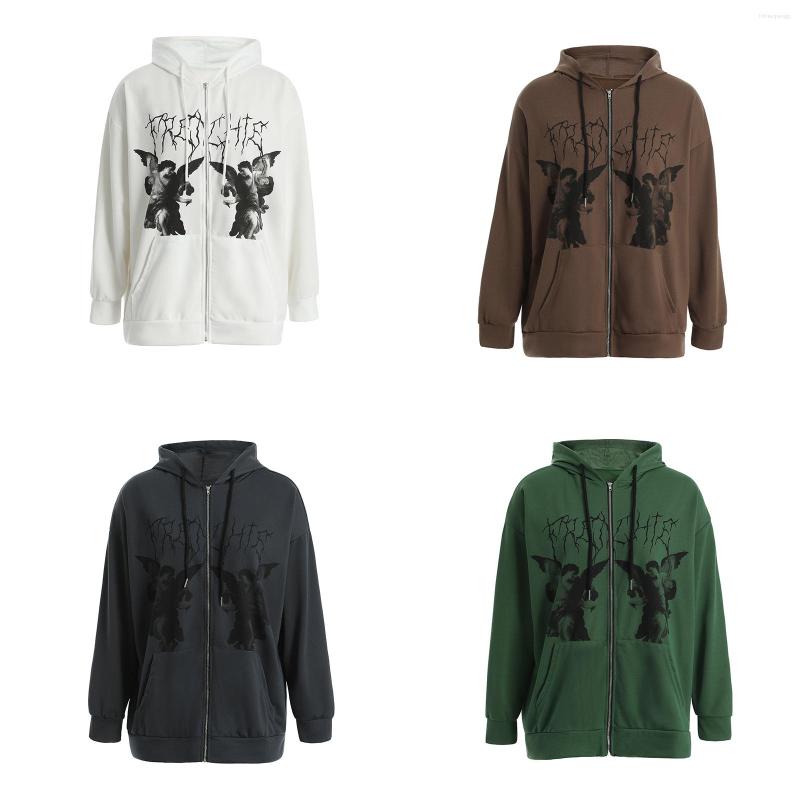 

Women's Hoodies Women Plus Size Hooded Sweatshirts Printed Loose Fit Long Sleeve Zip-up Pullover With Pockets, Black