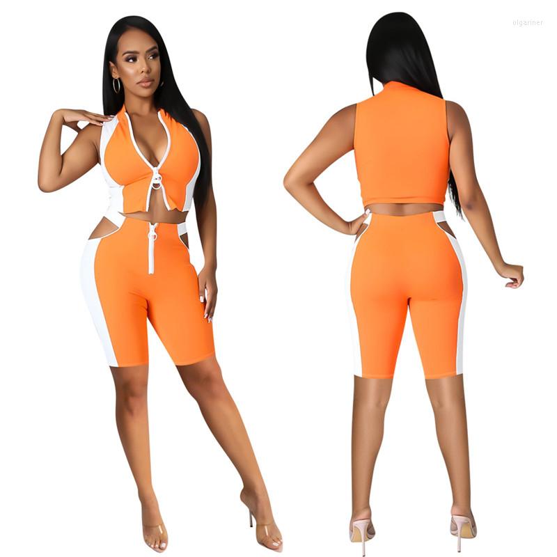 

Women' Tracksuits Women Sleeveless Patchwork Set Fashion 2 Pieces Clothes Female Sexy Club Track Suits, Orange