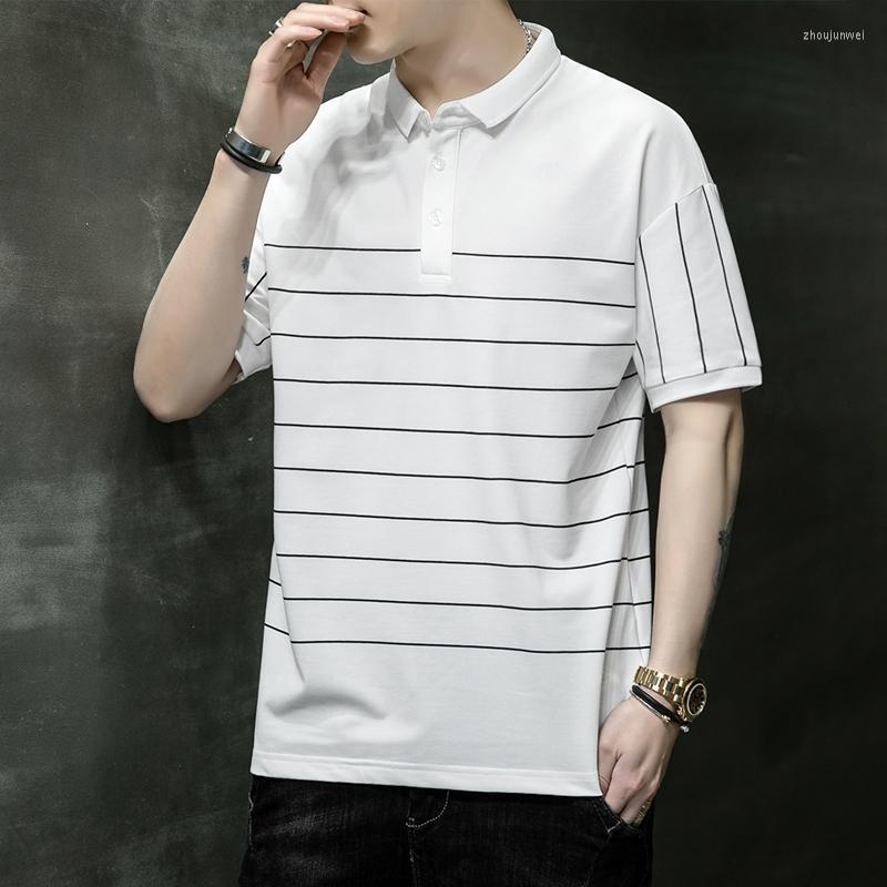 

Men's Polos Men Polo Shirts Summer High Quality Casual Daily Short Sleeve Striped Mens T Fashion Cotton Man Plus Size 3XL, White