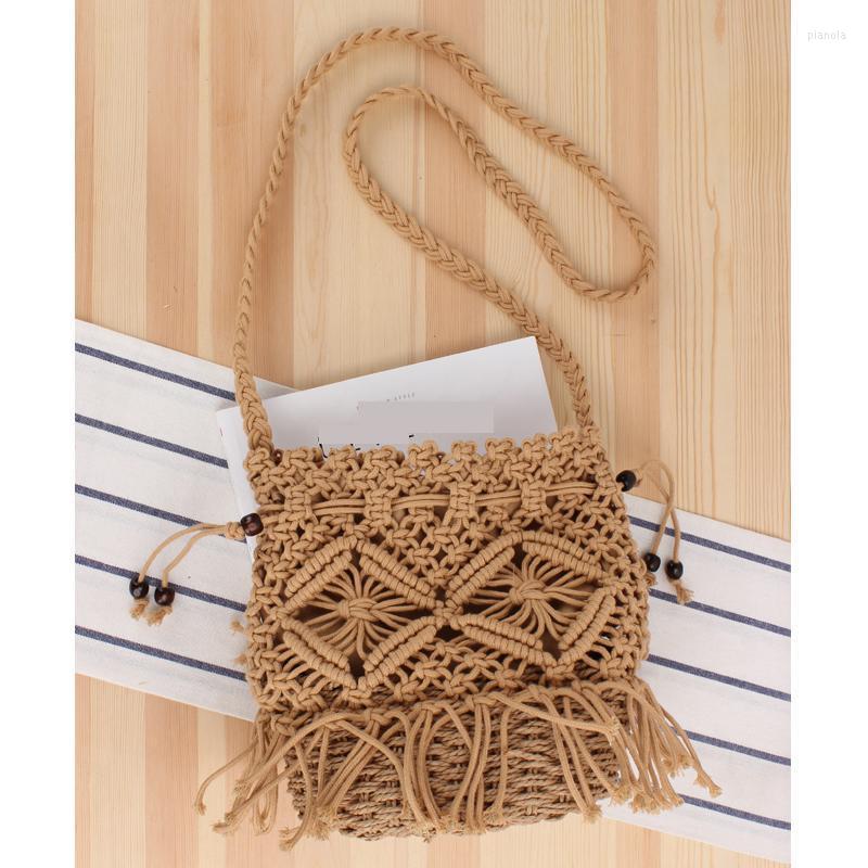 

Evening Bags Tassel Bucket Bag Woven Stitching Hollow Holiday Beach Women Shoulder