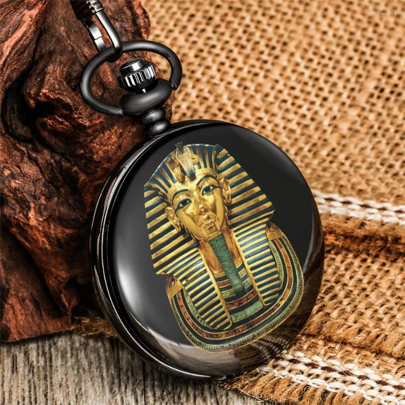 

Pocket Watches Egyptian Pharaoh Pattern Printed Quartz Watch Arabic Numerals White Dial Retro Pendant Clock Gifts Men Women, With pocket chain