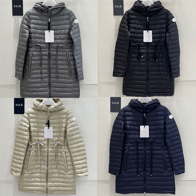 

Maya Designer Women's Down and Parkas Medium Length Slim Fit Waist Slim Belt Hooded Coat Embroidered Badge Diagonal Pocket Casual Ladies Top Jacket, Supplement (not shipped separately)