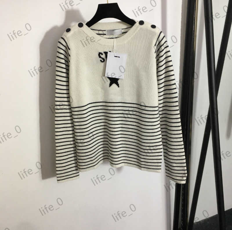 

Womens Sweater Designer Cardigan Front Pentagram Logo Printed Tops Shoulder Buttons Decorated Stripes Knitwear Cardigans Fashion Women Sweaters 1970