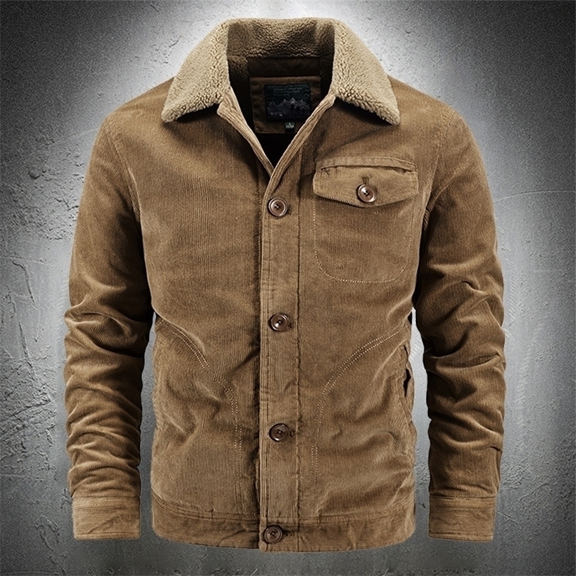 

Mens Jackets Corduroy Jacket Men Autumn Winter Plus Size 6XL Trucker Jackets Men Street Fashion Fur Lined Thicken Keep Warm Coats Casual 221006, Khaki
