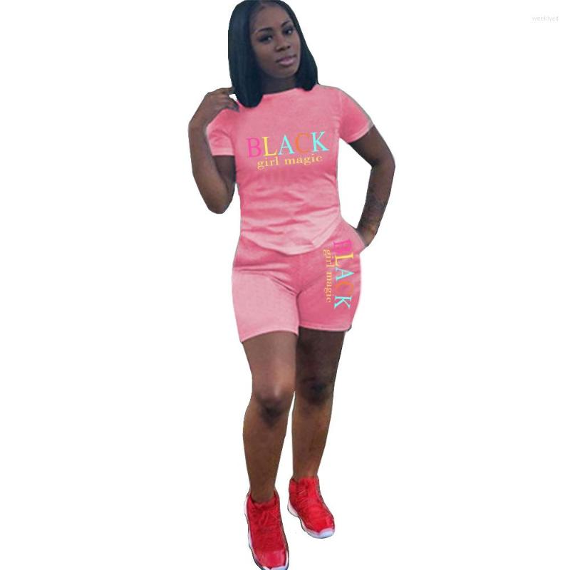 

Women's Tracksuits Letter Print Short Sleeve With Shorts Women Casual Two Piece Sets, Pink