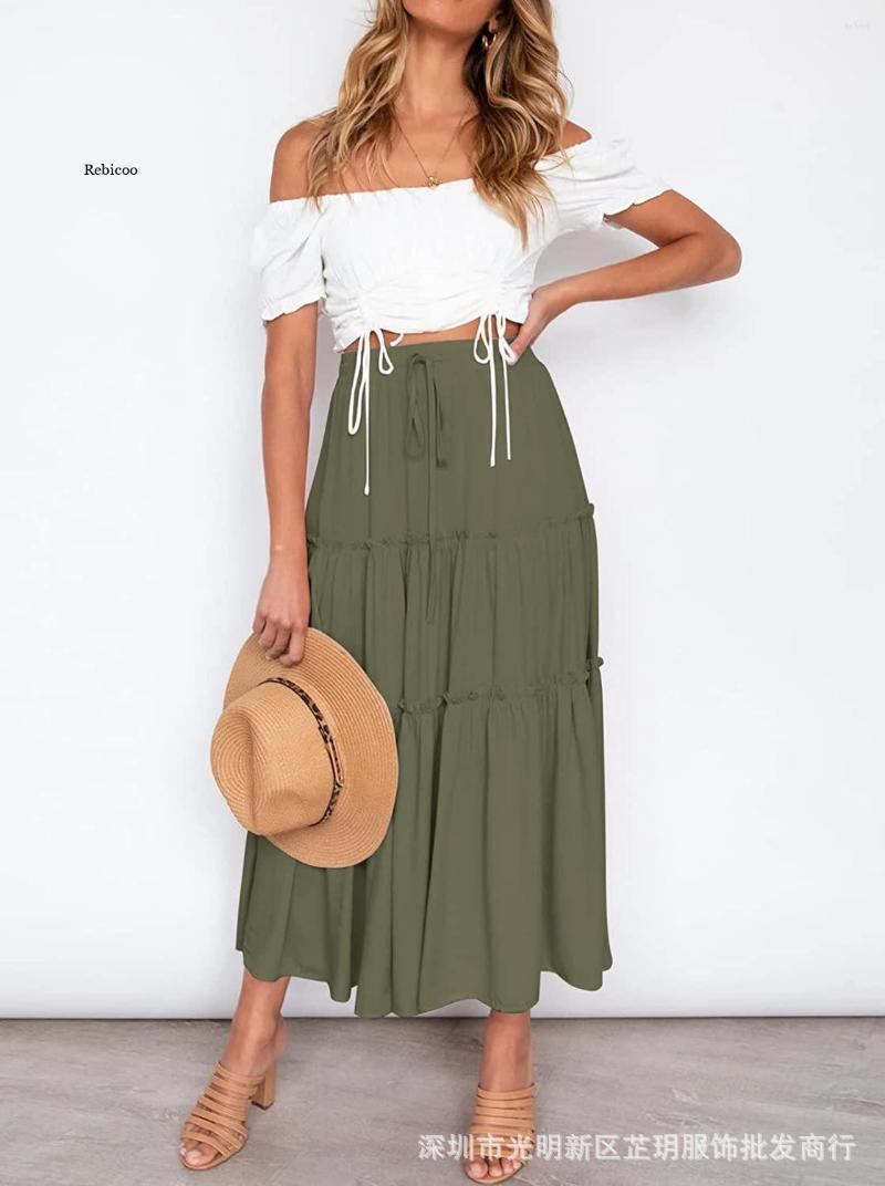

Skirts 2022 Summer Women Long Skirt With High Waist Bohemian Style A-line Elegant Maxi Pleated Extreme Sexy Fashion Clothing, Black