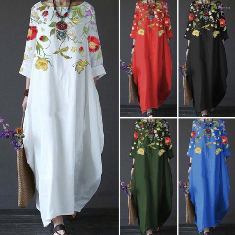 

Casual Dresses Chic Breathable Crew Neck Vintage Vivid Floral Butterflies Print Loose Dress For Office Women, Black