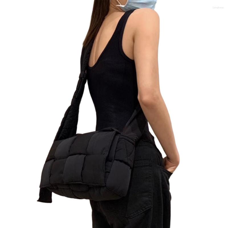 

Evening Bags 2022 Nylon Padded Shoulder Bag Stitching Woven Messenger Designer Women Crossbody Cotton Handbag Purse, Black