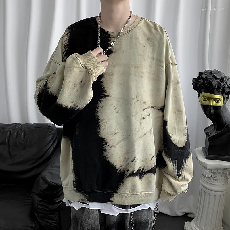 

Men's Hoodies Tie-dye Capless Round Neck Sweater Men's Loose Ins Trendy Handsome Y2K Tide Brand Men Top Oversized Crewneck Sweatshirt, Picture color