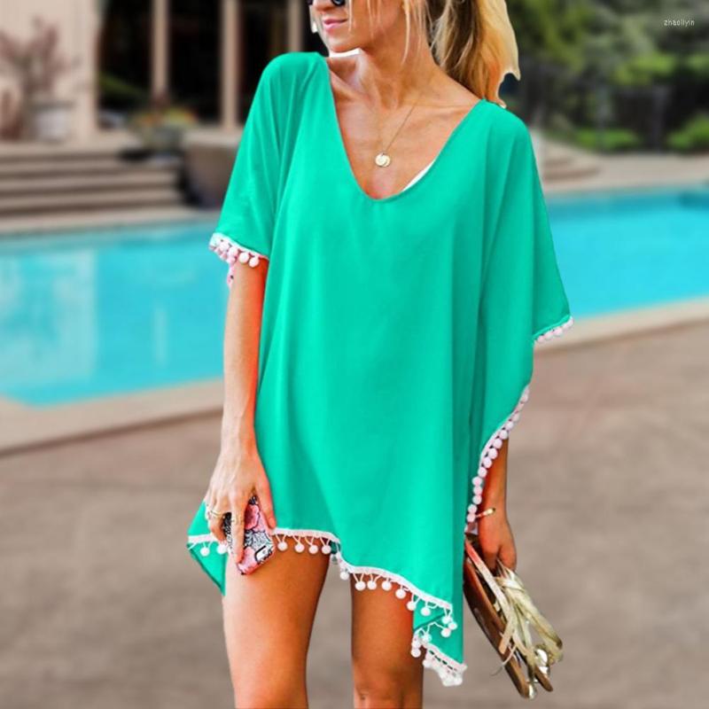 

Women's Swimwear Summer For Women Beachwear Tassel Solid Color Sexy 2022 Tunics Beach Swimsuit Mini Dress, Black