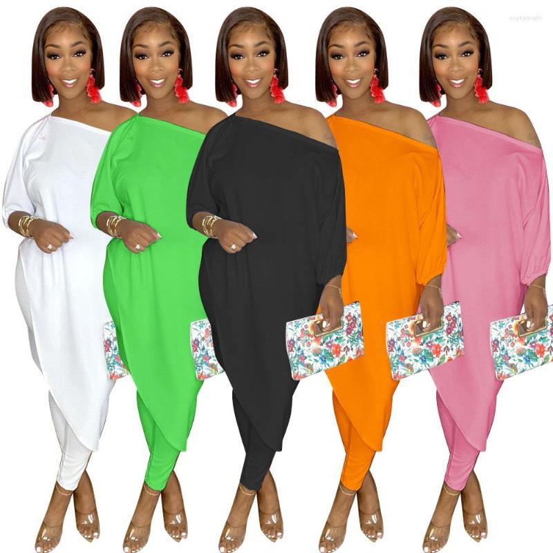 

Women' Tracksuits 2022 Autumn Women Slash Neck 2PCS Long Sleeves Irregular Tops Skinny Pants Lady -2XL Comfortable Outfits Street Wear 5, Black