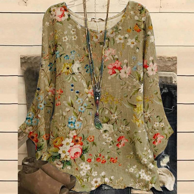 

Women' Blouses 2022 Streetwear Women PulloverFloral Printed LooseCasual Buttons Blouse Shirt Elegant Summer Vintage Sleeve O-neck, Gray