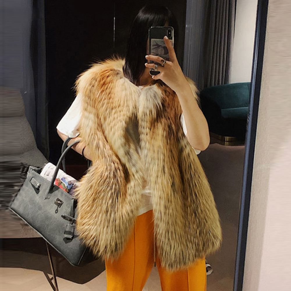 

Women's Fur Faux Women Real Vest Jacket Fashion Stripe Casual Waistcoat Coat Natural Color Long Style Sleeveless Outwear Custom Any Size 221006, Grey