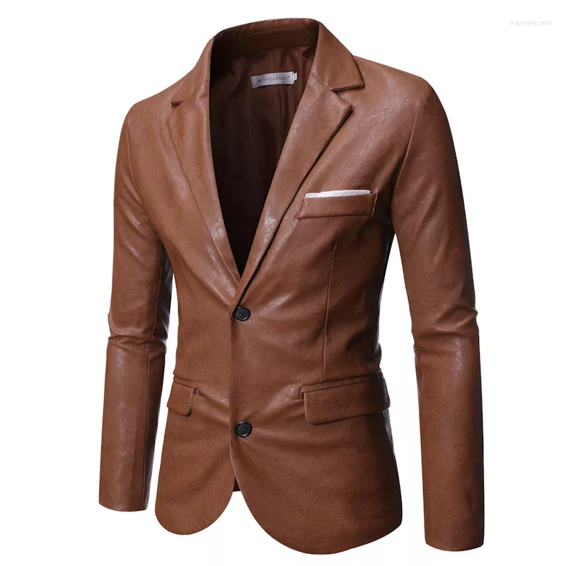 

Men' Suits Men Leather Blazers Slim Fit Jackets Coats Fashion Male PU Good Quality Smart Casual, Red