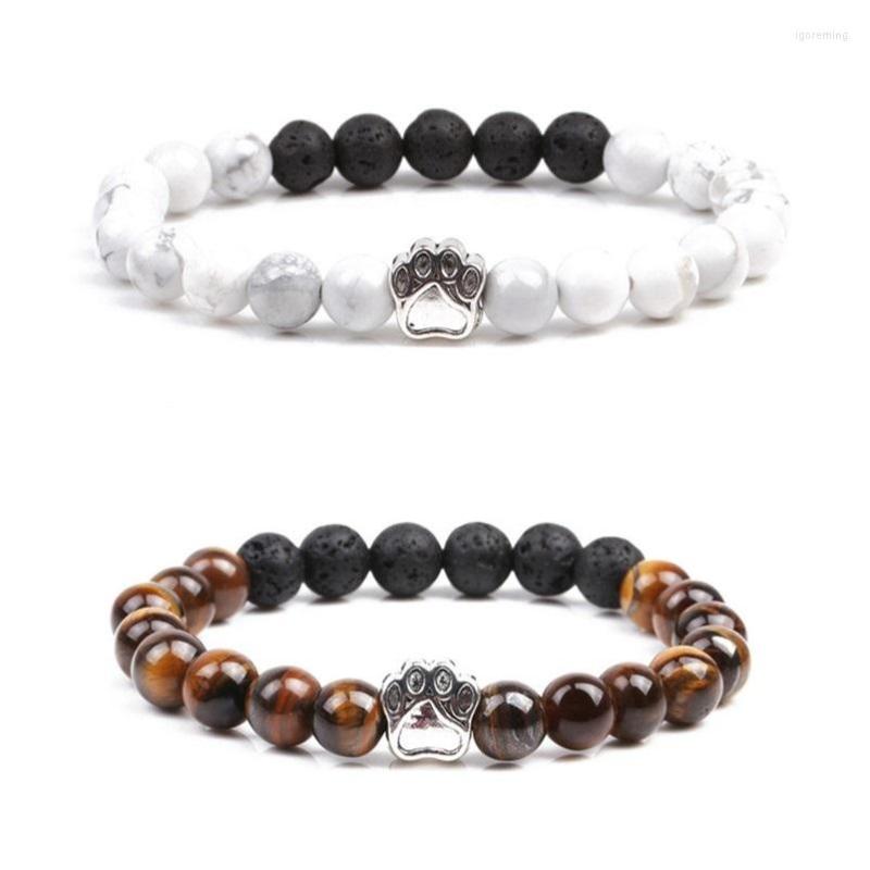 

Strand Dog Footprint Bracelet 8mm Howlite & Tiger's Eye Stone Black Lava Beads DIY Essential Oil Diffuser Jewelry