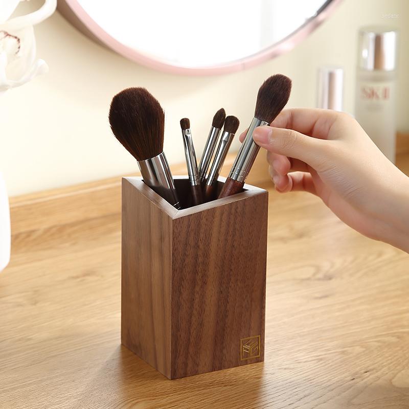 

Jewelry Pouches Brown Wooden Makeup Organizer Storage Box Luxury Jewerly Eyebrow Pencil Lipstick Holder Brush Cosmetic Case