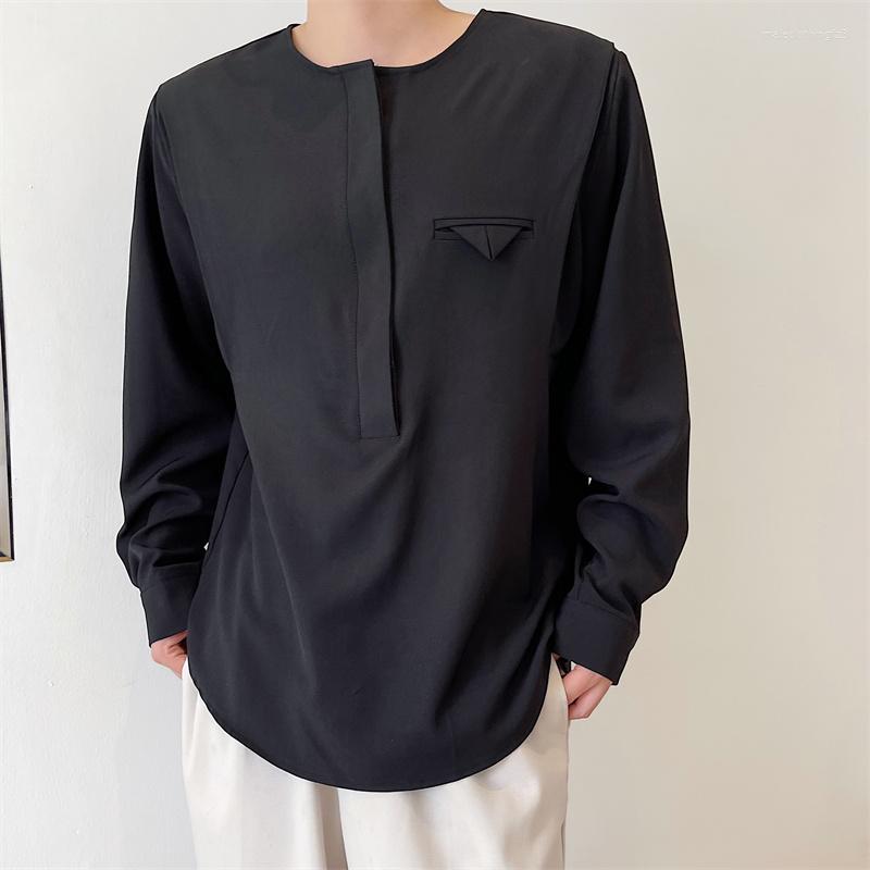 

Men's Casual Shirts Shirt For Men Solid Color Loose Long Sleeve Pullover Tops Male Korean Streetwear Vintage Black White Man, 734 white