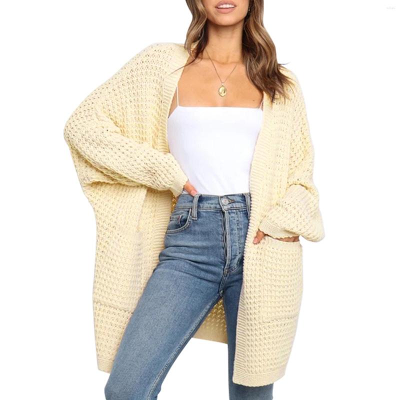 

Women' Knits 2022 4-color Women' Fall/Winter Loose Knit Jacket Solid Color Cardigan With Pockets Mid-Length Sweater Ladies, Green