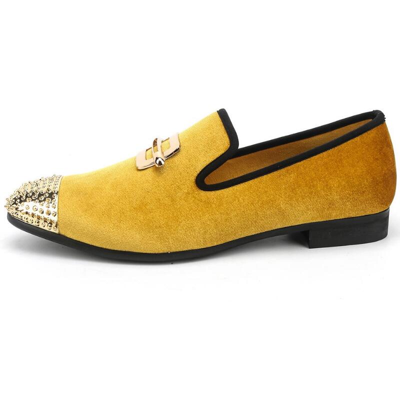 

2022 New Gold Velvet shoes Gold Toe Men Loafers Fashion Party Wedding Dress Men's Flatszapatillas hombre a5, Yellow