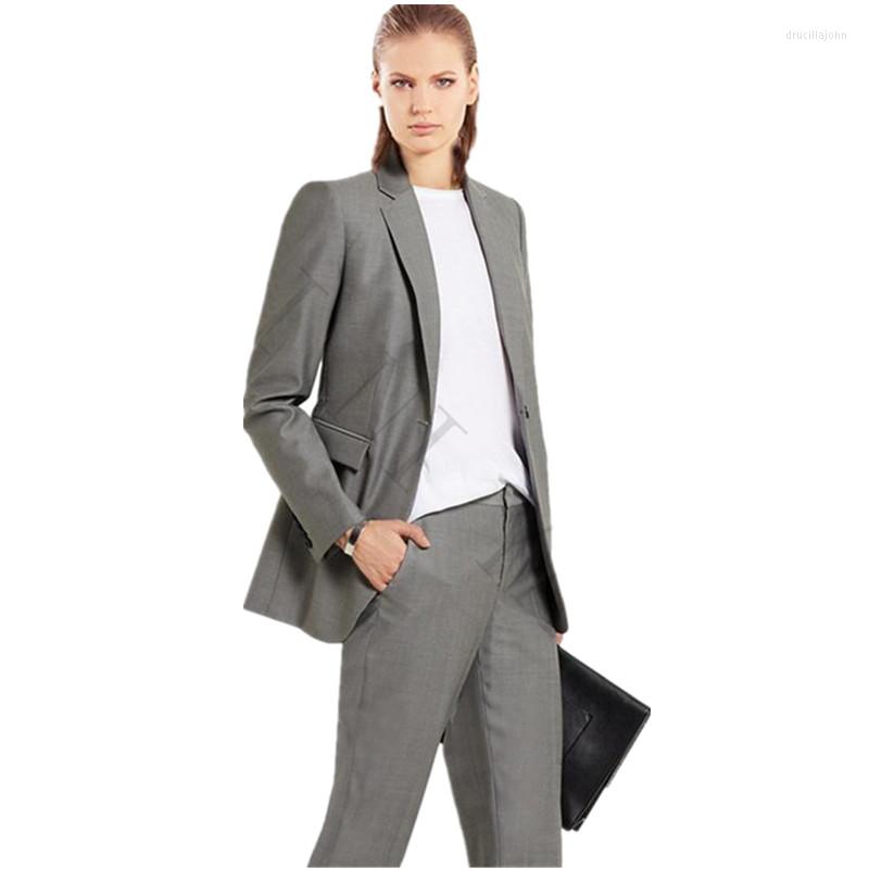 

Women's Two Piece Pants Jacket Womens Business Suits Light Gray Female Office Uniform Formal Work Evening Dinner Ladies Trouser Suit 2, Same as picture