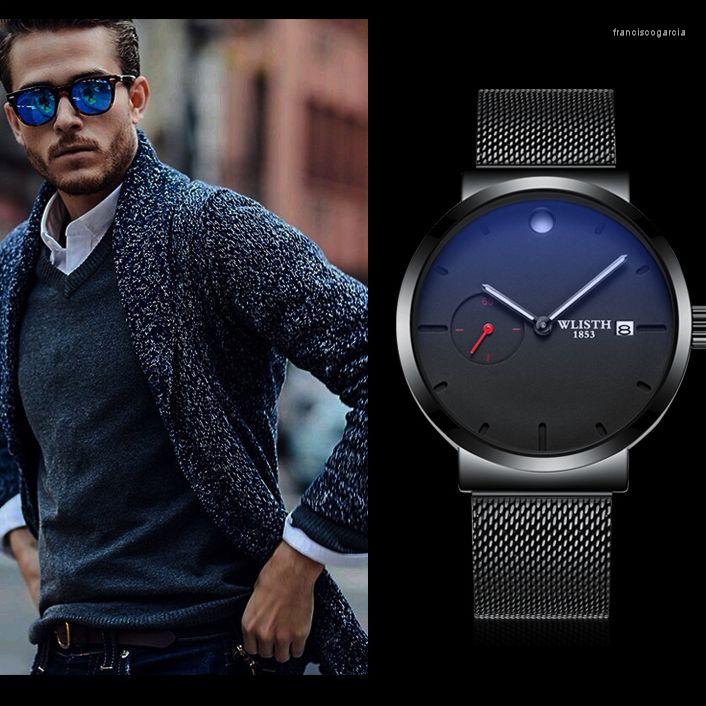 

Wristwatches WLISTH Fashion Personality Men's Quartz Watch Luminous Date Man Clock Waterproof Mesh Band Business Men Relogio, Red
