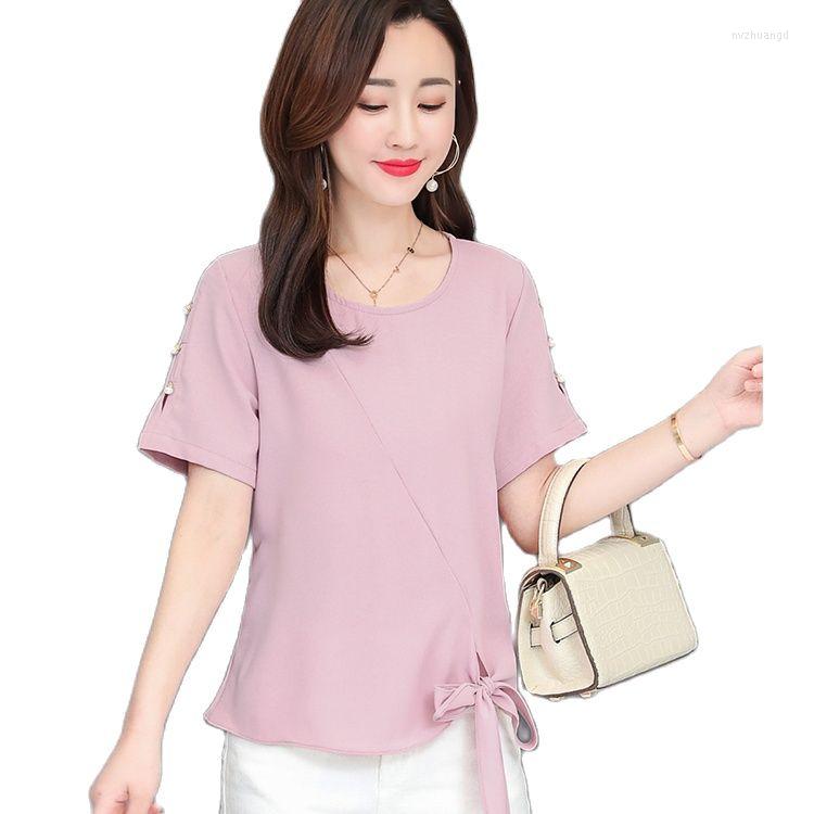 

Women's Blouses Women Spring Summer Style Chiffon Shirts Lady Casual Short Sleeve O-Neck Tops DF4158, Green