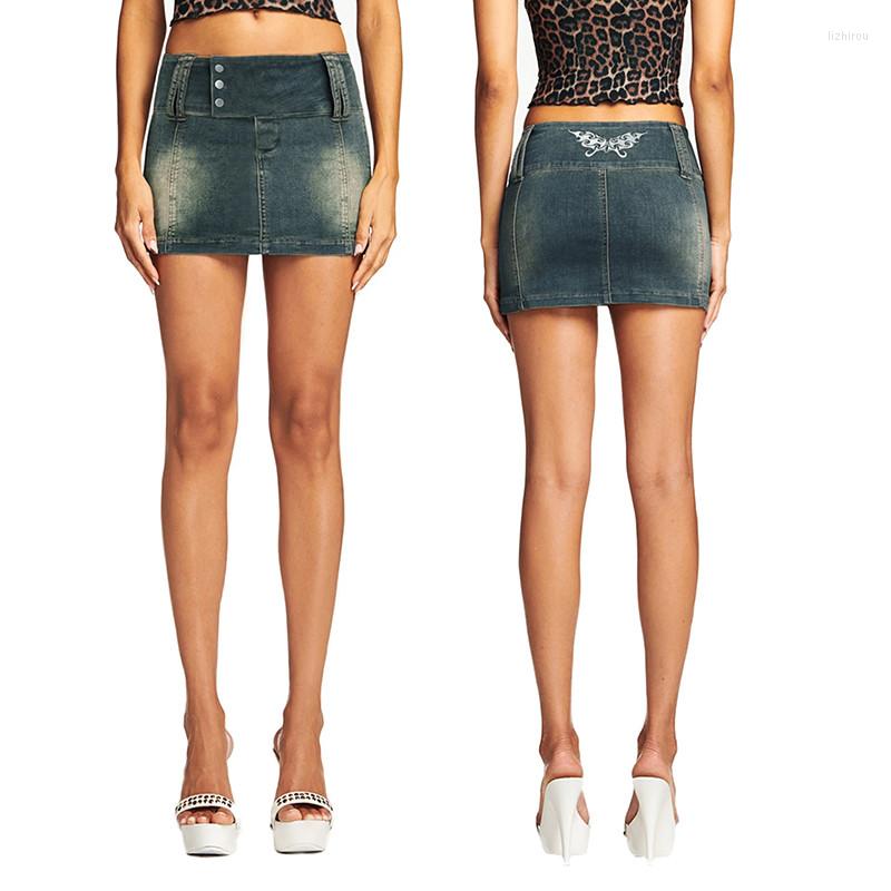 

Skirts Harajuku Ripped Jeans Vintage Low Waisted Blue Pencil Women Summer Fashion Aesthetic Korean Streetwear Mini, As the photo show