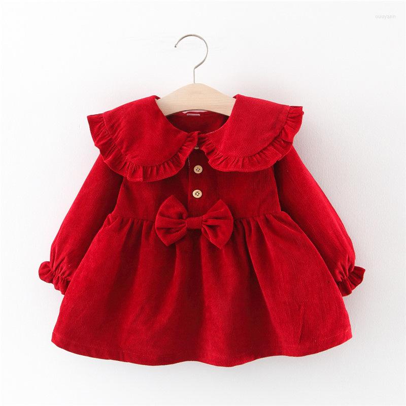 

Girl Dresses Born Spring And Autumn Toddler Dress Female Baby Long Sleeve Outing Bowknot Lapel Tunic Princess Costume Set, Picture shown