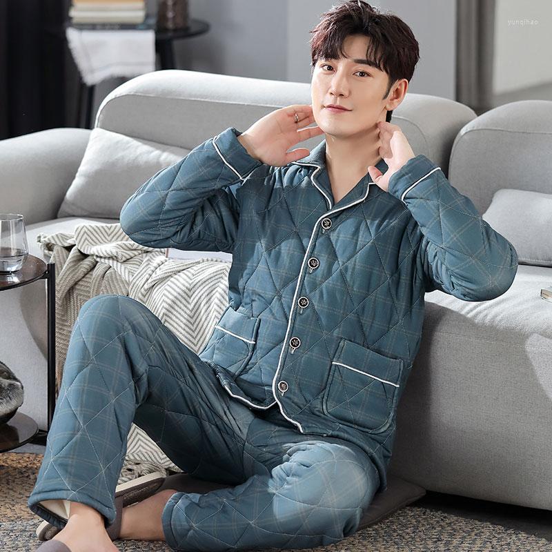 

Men's Sleepwear Fashion Winter Man Clip Cotton Pajama Sets Thick Warm Pijama Male Pajamas For Men 3XL Comfort Lounge Set, Sj89821