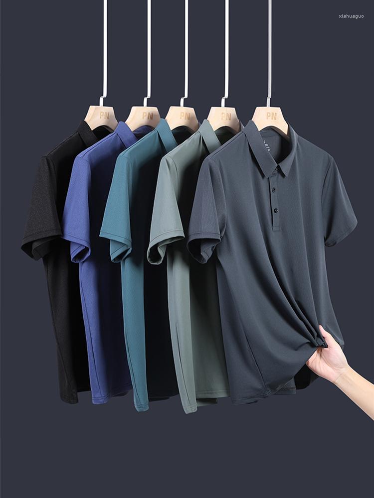 

Men's Polos Arrival Fashion Fine Small Horizontal Bar Ice Silk Polo Men's Short Sleeve Summer No Iron Size MLXL2XL3XL4XL5XL, Black