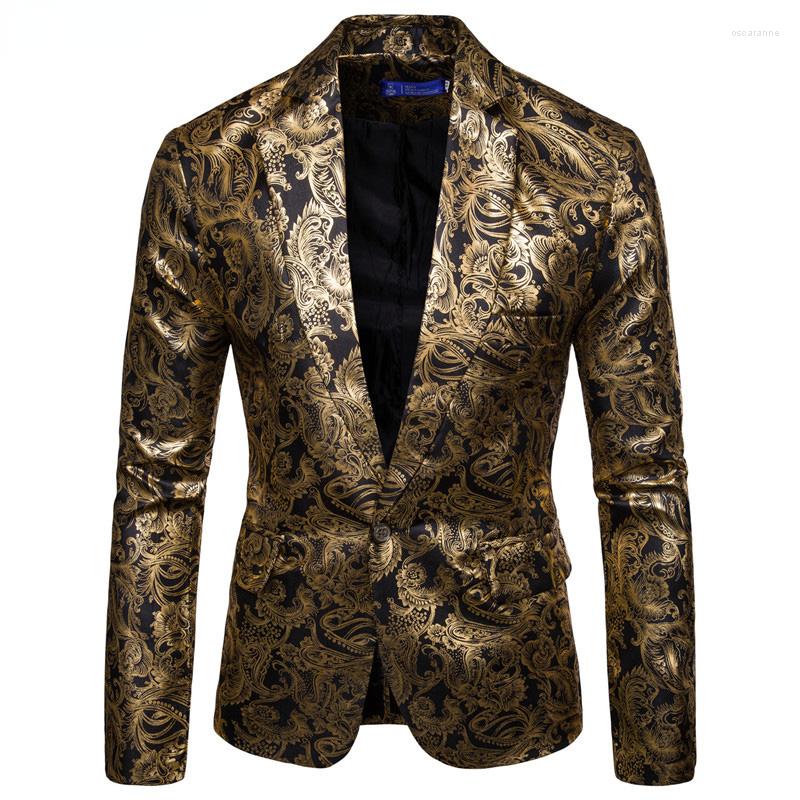

Men's Suits Mens Gold Paisley Bronzing Steampunk Blazer Jacket DJ Nightclub Prom Stage Suit Men Slim Fit One Button, Black