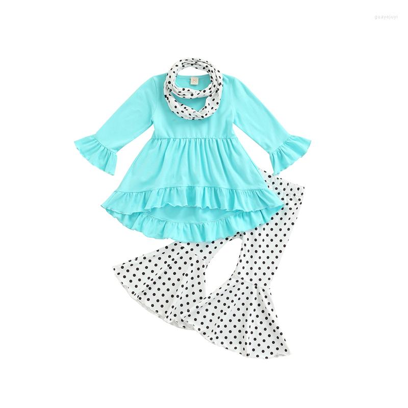 

Clothing Sets Baby Kid Girls Pants Set Cowl Neck Tops With Dots Print Flare Casual Outfit 9M-4T, Picture shown