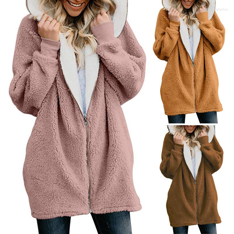 

Women' Fur Women Faux Coat 2022 Autumn Winter Warm Soft Hoodied Zipper Jacket Female Plush Overcoat Teddy Coats Plus Size -5XL, Black