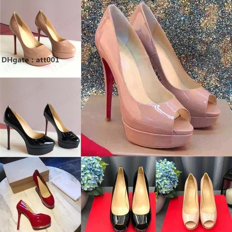 

Red-Bottoms Christians Classic lady Red High Heels Platform Shoe Pumps Nude/Black Patent Leather Peep-toe Women Dress Wedding Sandals aT VwE, Colour 6