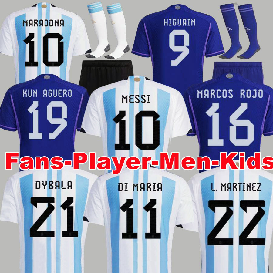 

2022 Argentina Jerseys HIGUAIN DYBALA Mens Football Shirt thailand sports tops World Cup National Team Uniforms L.MARTINEZ DE PAUL Home Away Player Version kids kits, Women away