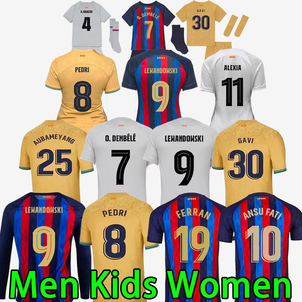 

soccer Kids kit WOMEN Men soccer jersey barcelona 22 23 third LEWANDOWSKI MEMPHIS PEDRI RAPHINHA ANSU FATI 2022 2023 barca football shirt lo, 22/23 home