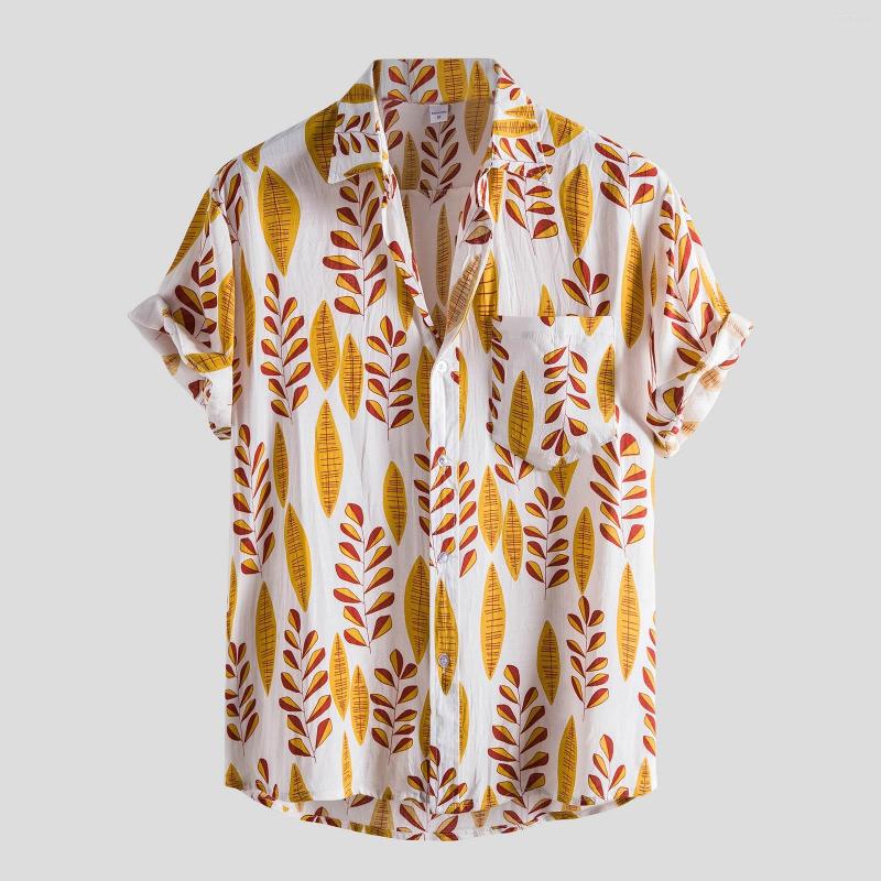

Men's Casual Shirts Blouse Fashion Men's Button Turn-Down Shirt Print Sleeve Short Leaves Men Blank Tee, Green