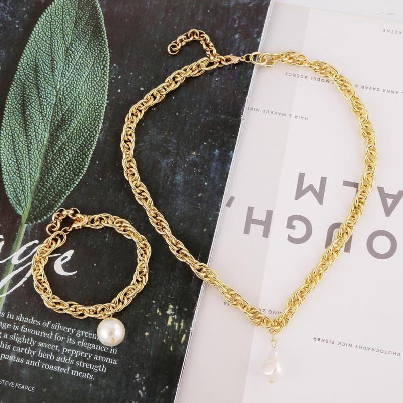 

Necklace Earrings Set Trendy Big Choker Imitation Pearl Bracelet Baroque For Women Elegant Party Gift Fashion Costume, Picture shown