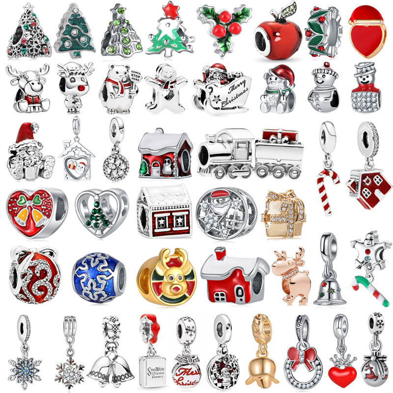 

925 Sterling Silver Dangle Charm Women Beads High Quality Jewelry Gift Wholesale New Year Gift Santa Claus Tree Snowflake Elk Bead Fit Pandora Charms Bracelet DIY