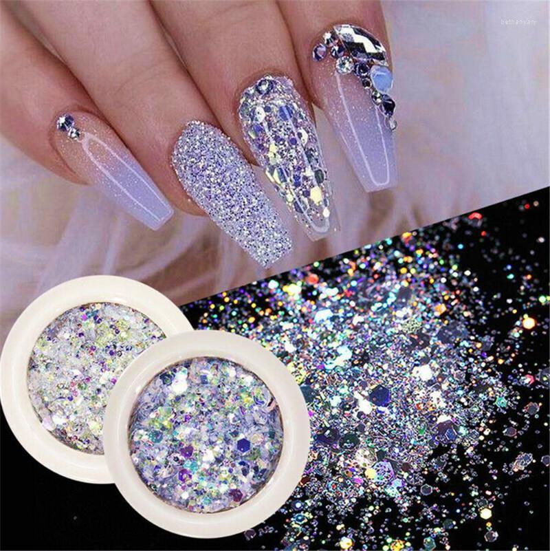 

Nail Glitter 8pcs/set Holographic Mixed Hexagon Shape Chunky Silver Sequins Laser Sparkly Flakes Slices Manicure Nails Art Decoration