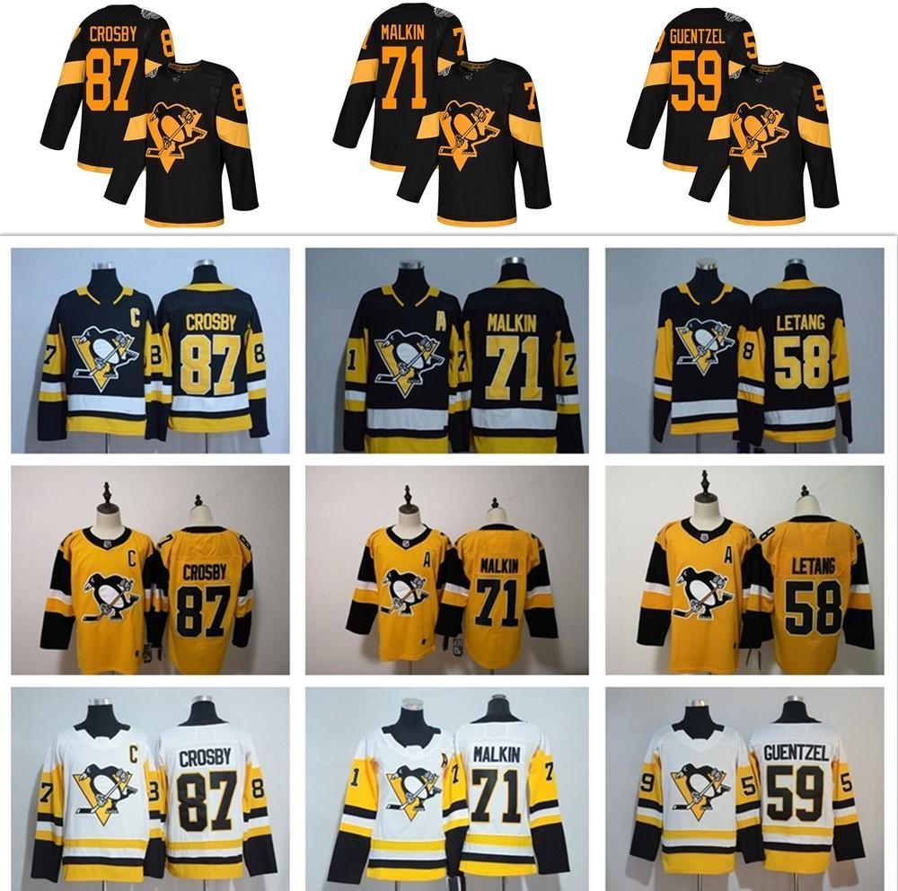 

College Wear 2020 Pittsburgh Penguins Jersey 87 Sidney Crosby 71 Evgeni Malkin Phil Kessel Kris Letang Lemieux Matt Murray Guentzel Hockey J, As shown in illustration